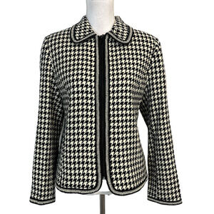 Vintage Tribeca Studio Blazer Jacket size 12 Black Ivory Hounds Tooth 90's Y2K